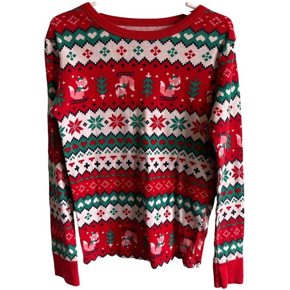 Cat & Jack Long Sleeve Fair Isle Red/Green Pajama‎ Shirt Girls Size 10